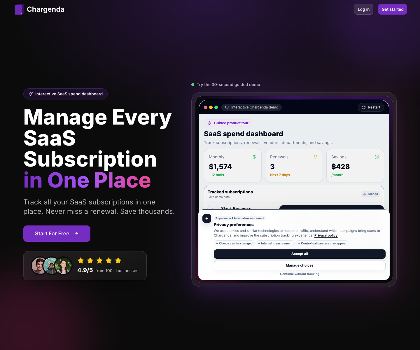 Chargenda landing page screenshot