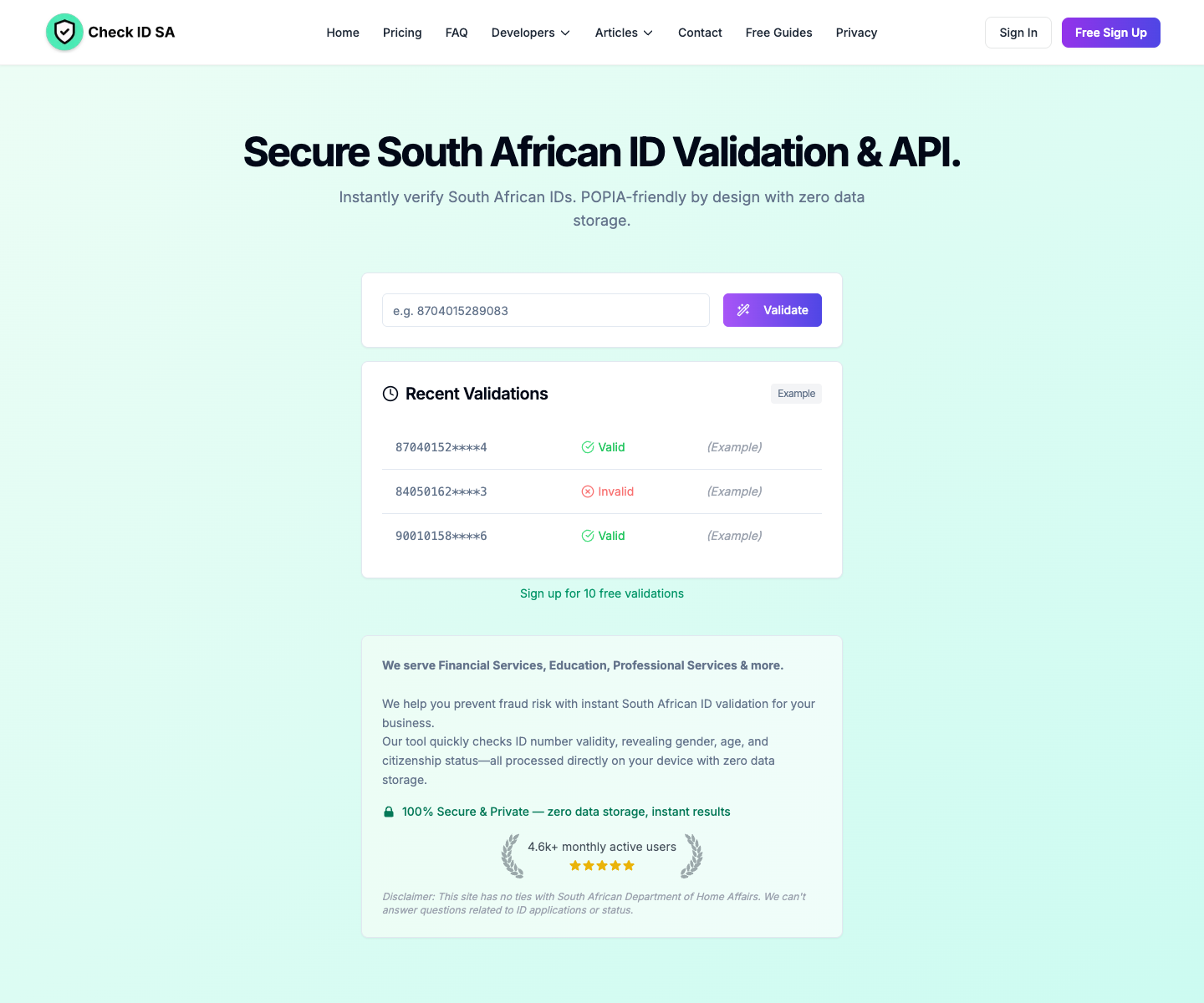 Check ID landing page screenshot