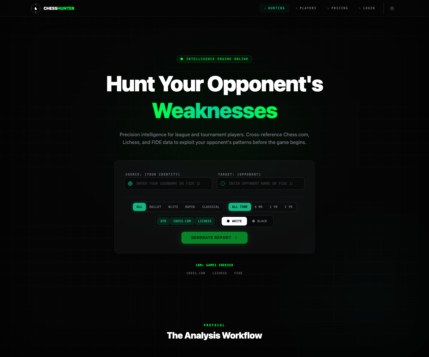 Chesshunter landing page screenshot