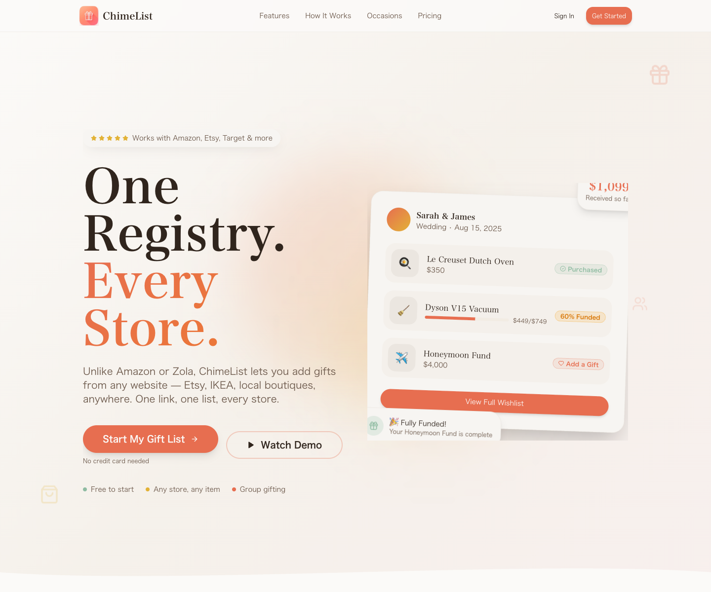 ChimeList landing page screenshot