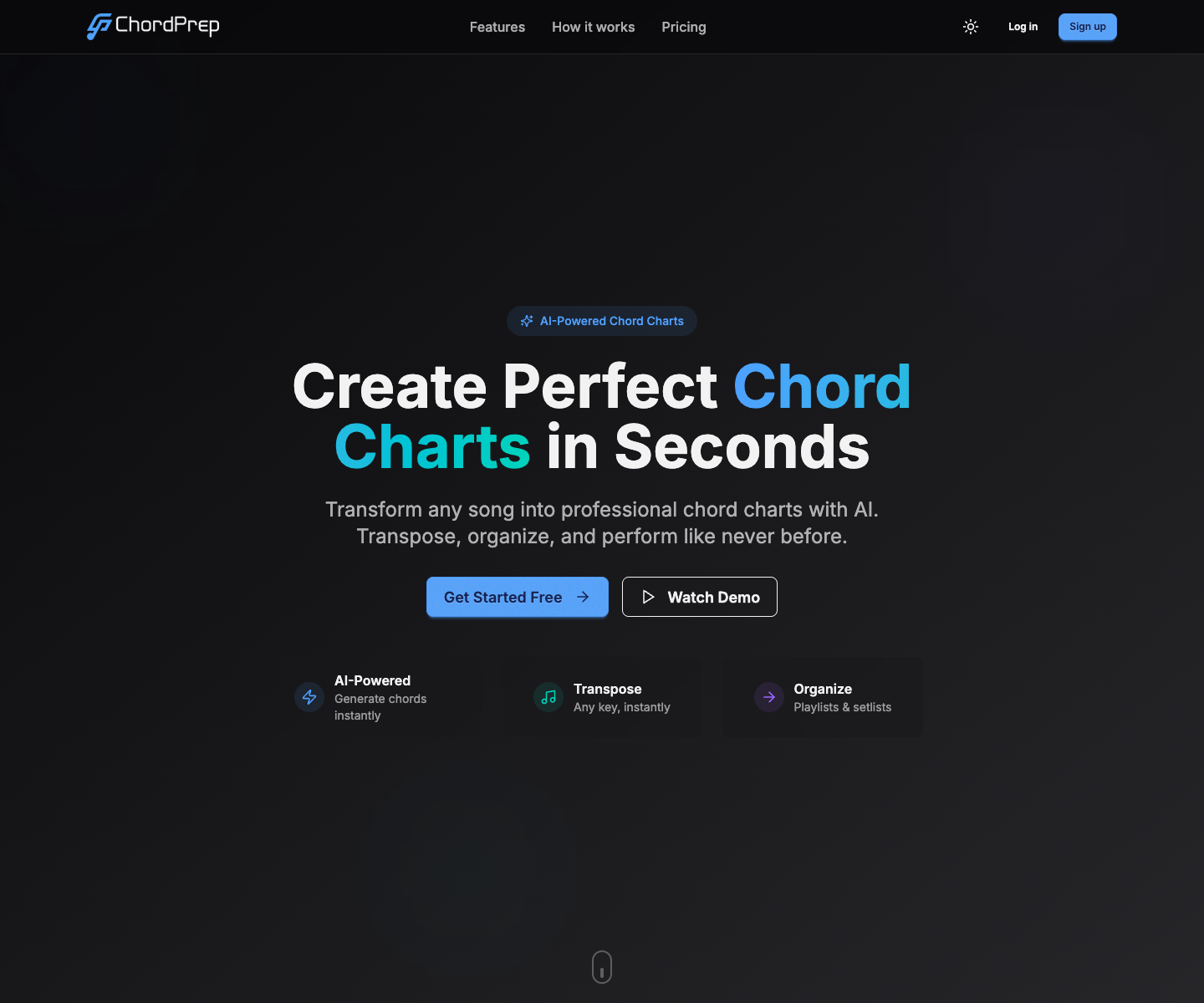 Chordprep landing page screenshot