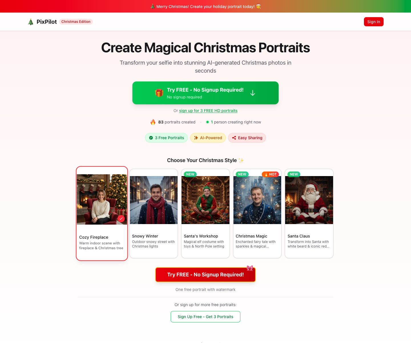 Christmas AI Photo Booth landing page screenshot