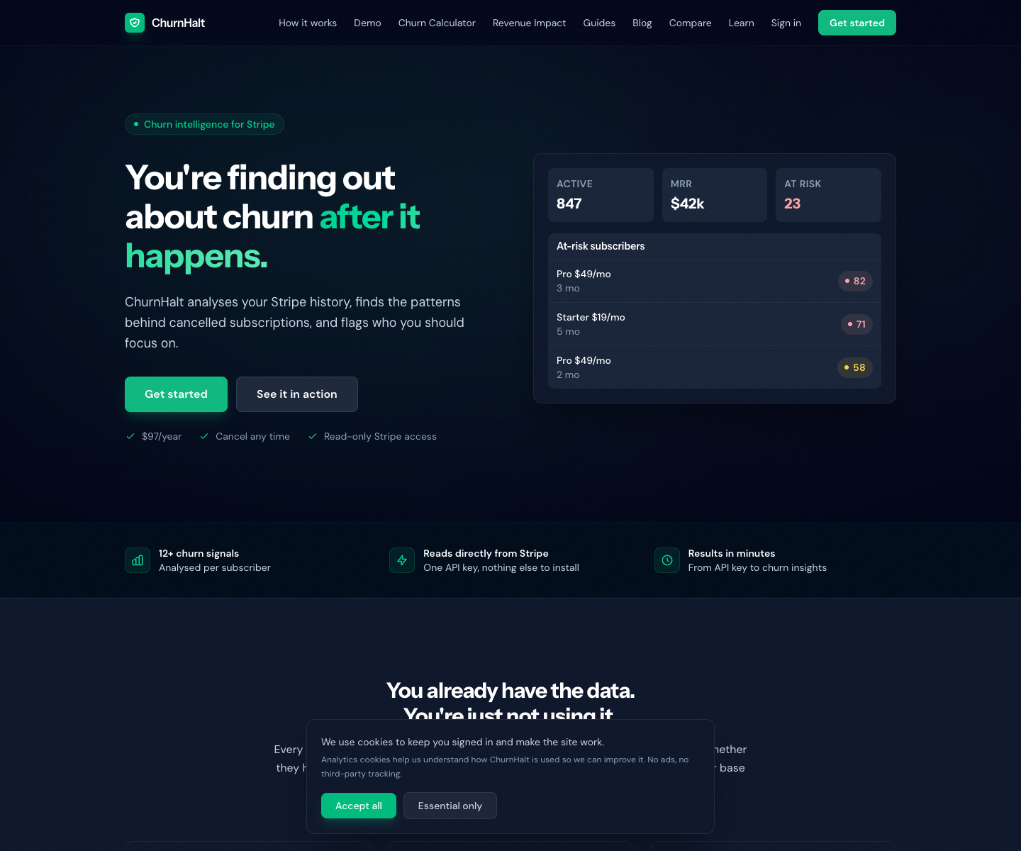 ChurnHalt landing page screenshot