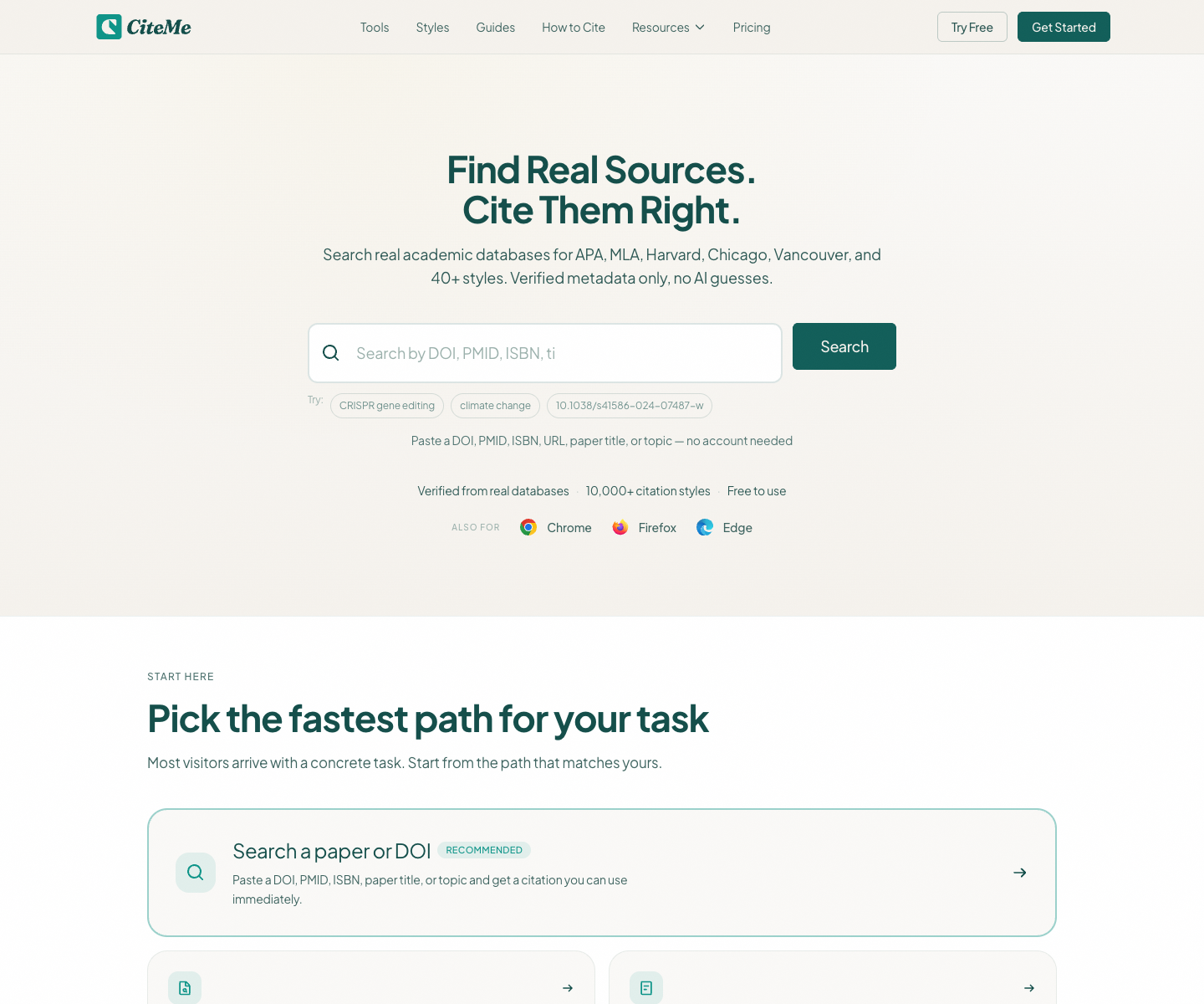 Cite Me landing page screenshot