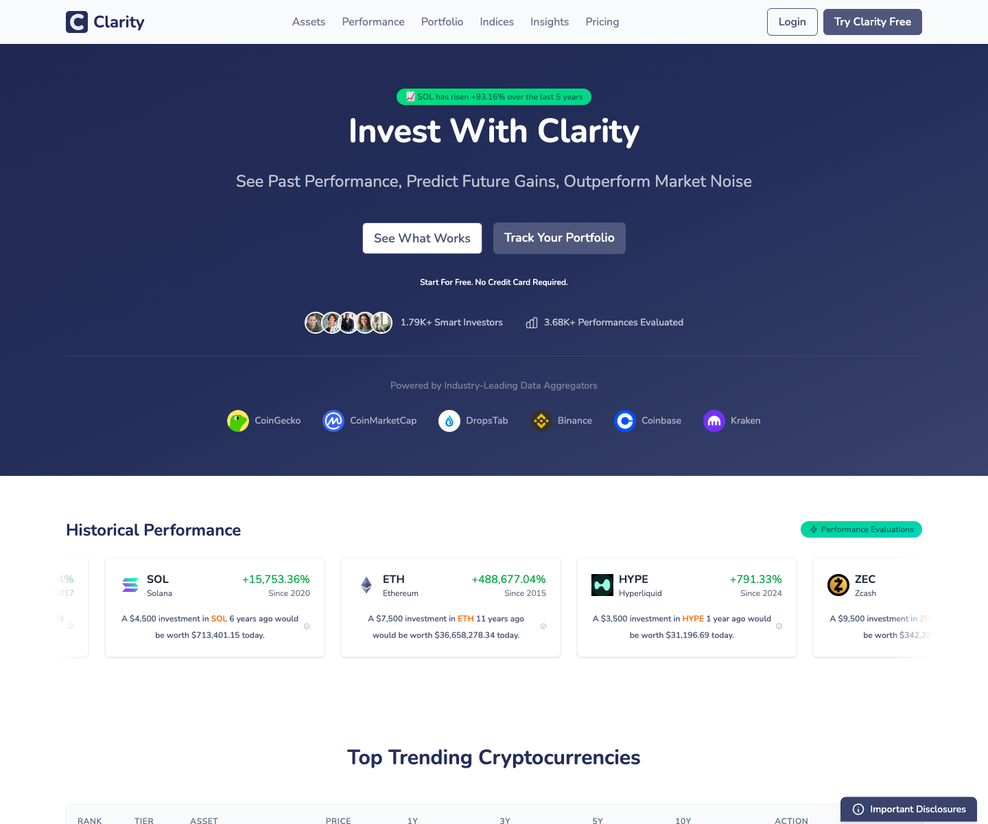 Clarity landing page screenshot