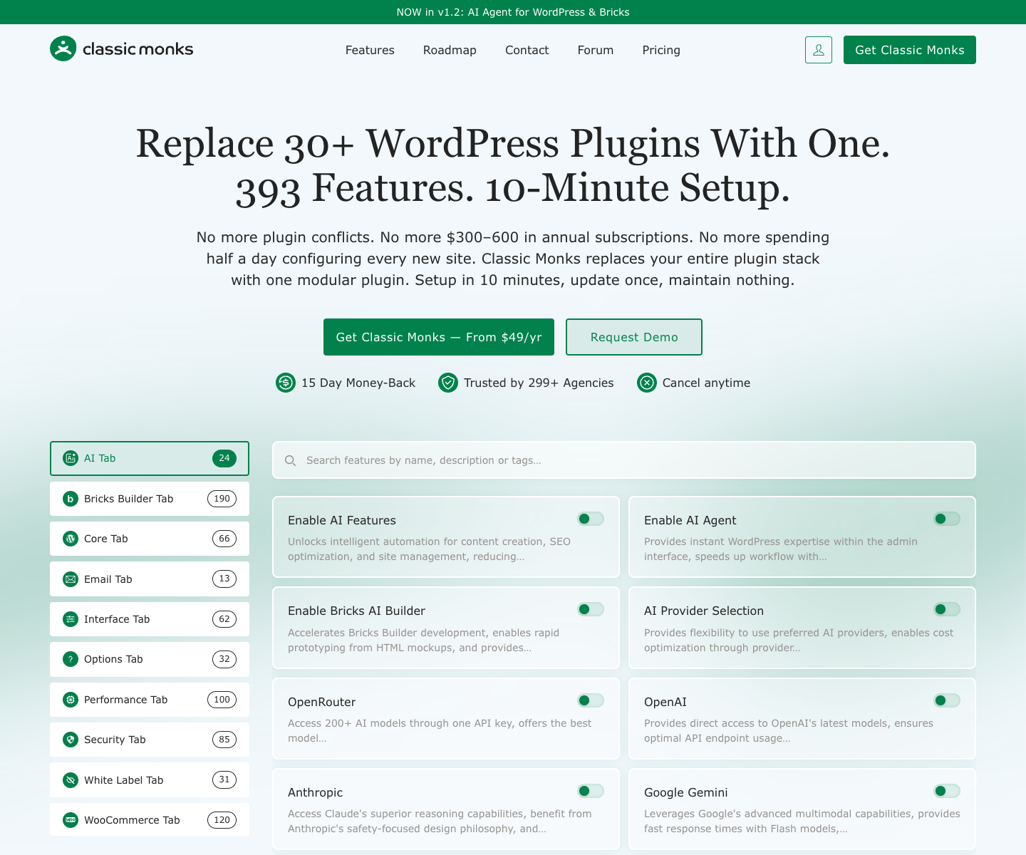 Classic Monks - Core Stack WordPress Plugin landing page screenshot