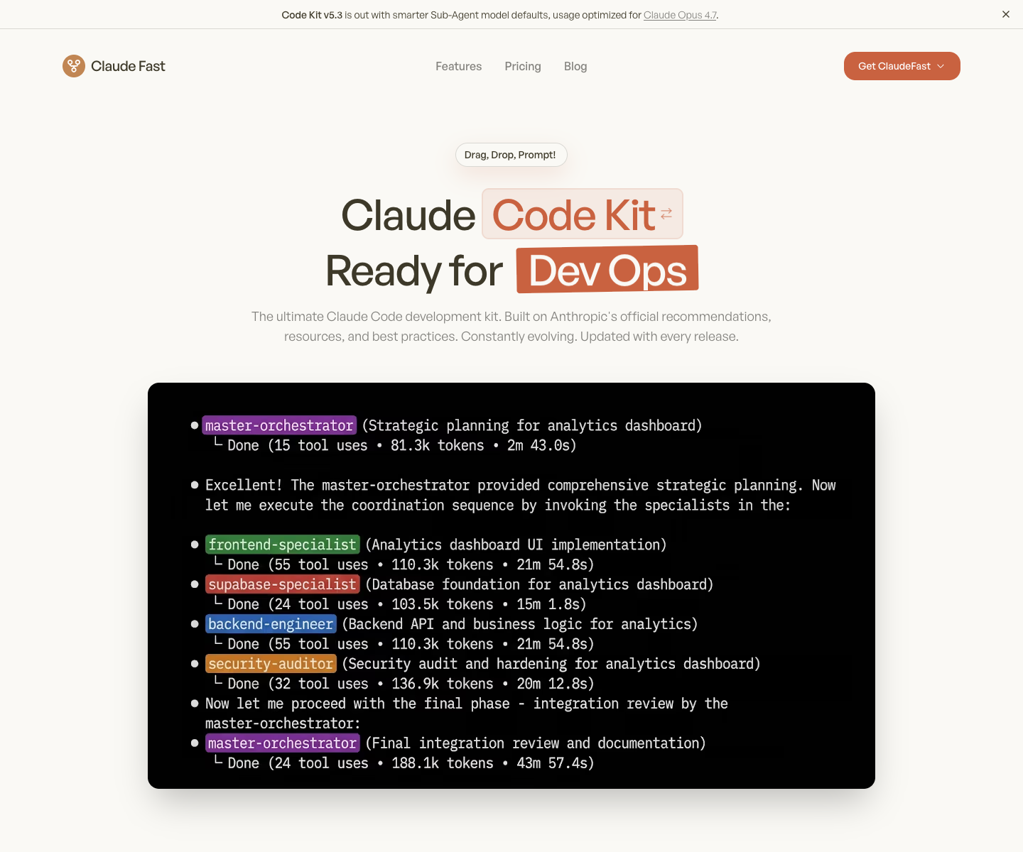 Claude Fast! landing page screenshot