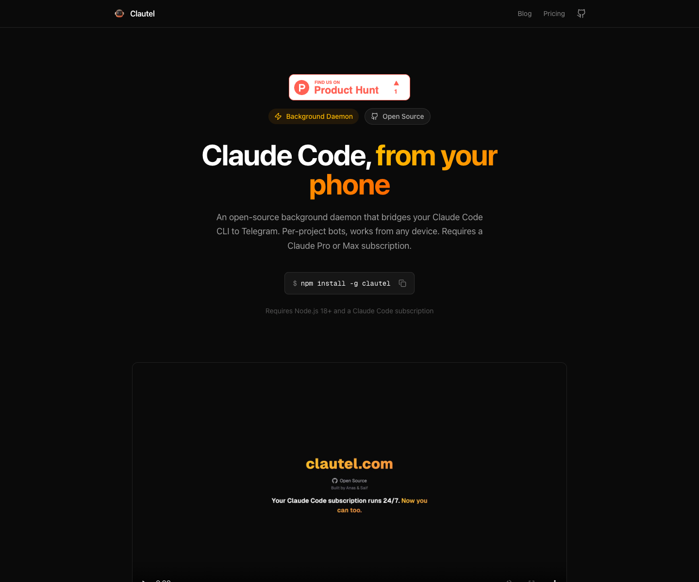 Clautel landing page screenshot