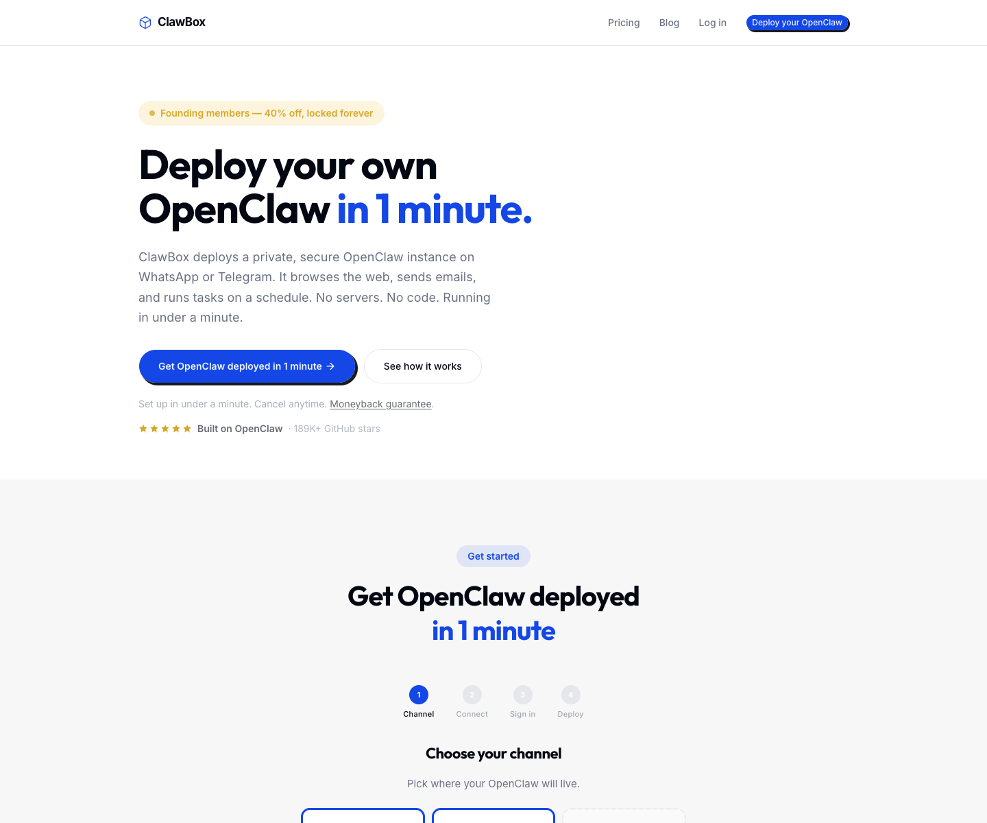 ClawBox landing page screenshot