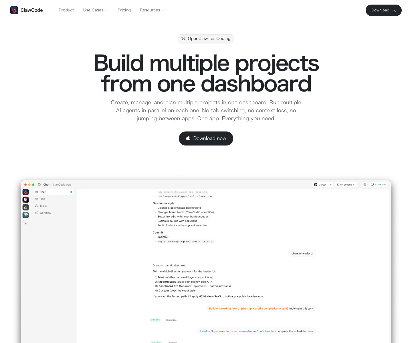 ClawCode landing page screenshot