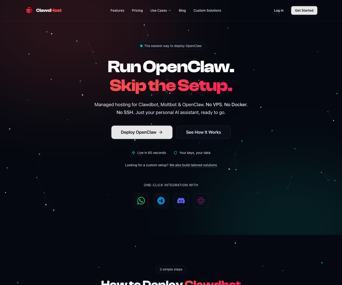 ClawdHost landing page screenshot