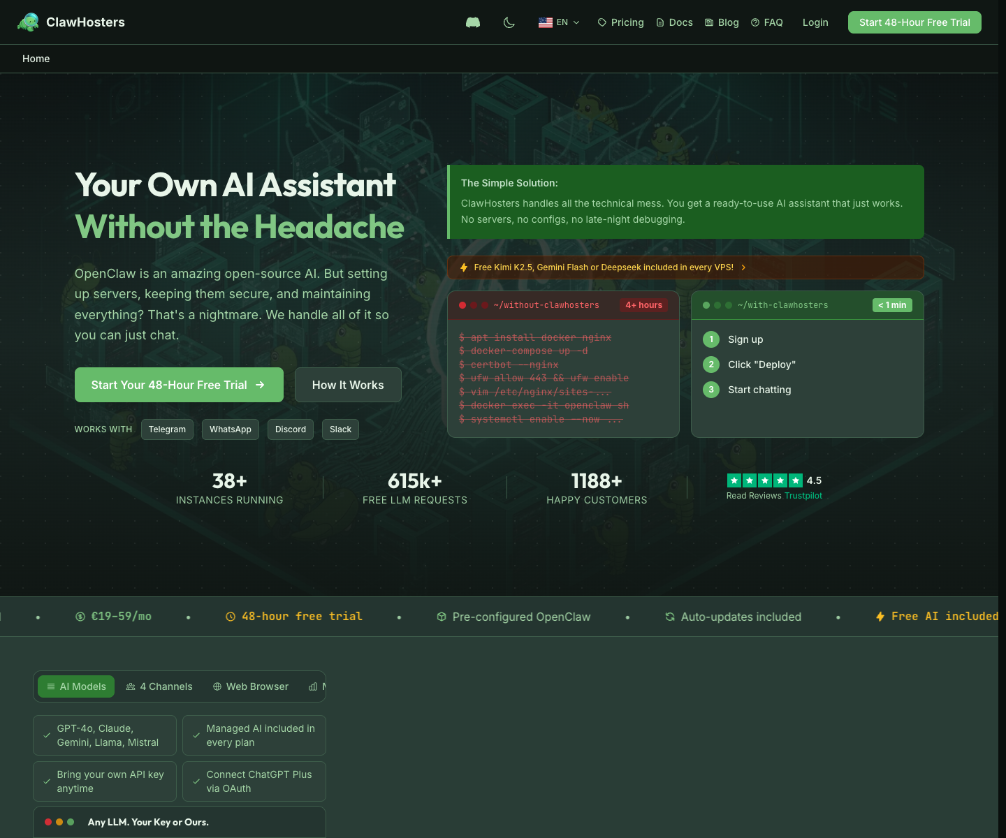 Clawhosters.com landing page screenshot