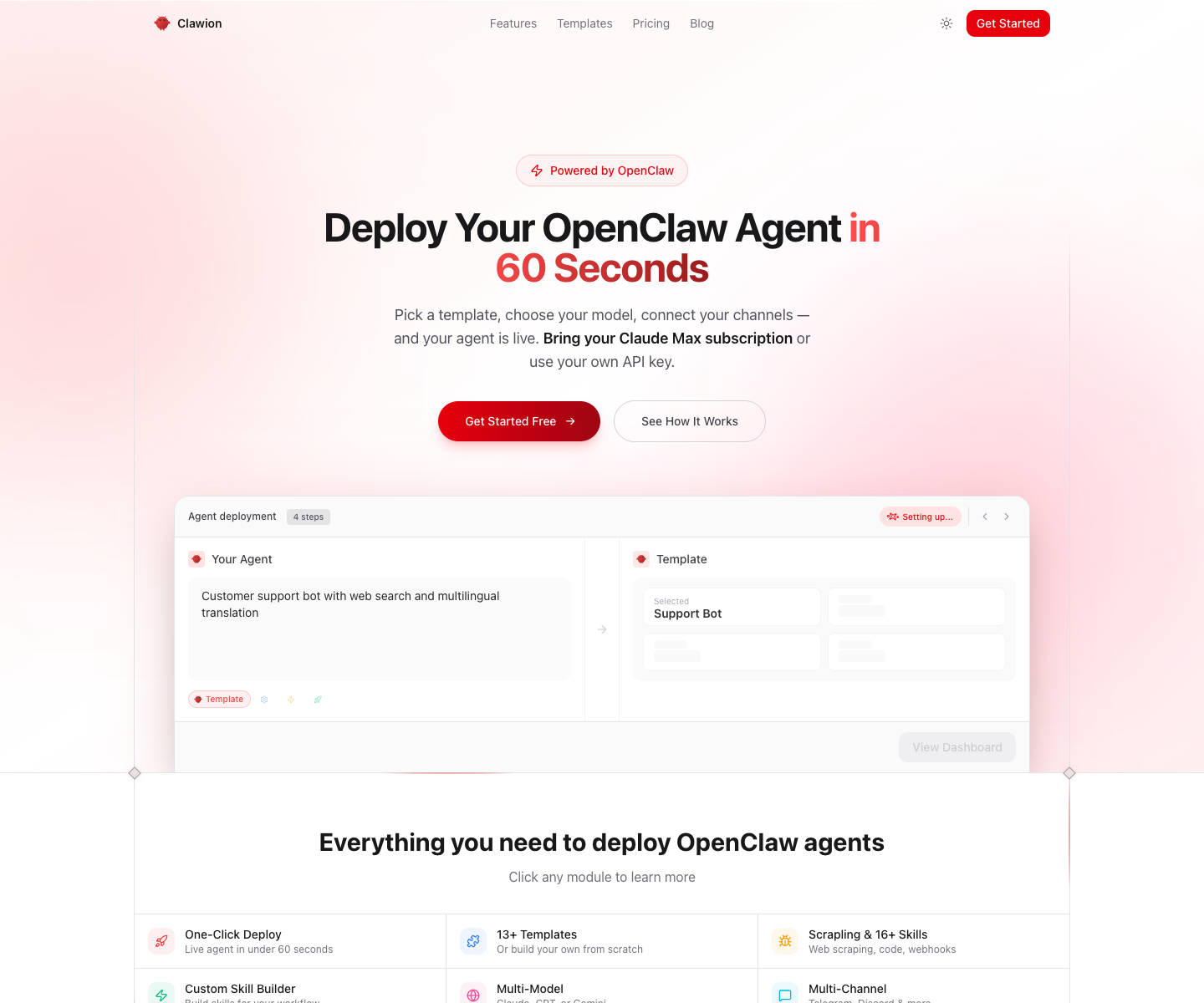 Clawion landing page screenshot