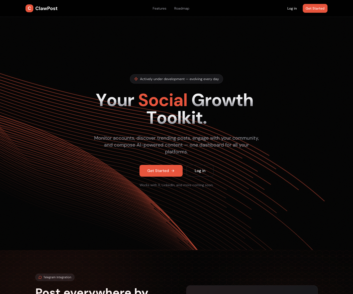 Clawpost landing page screenshot