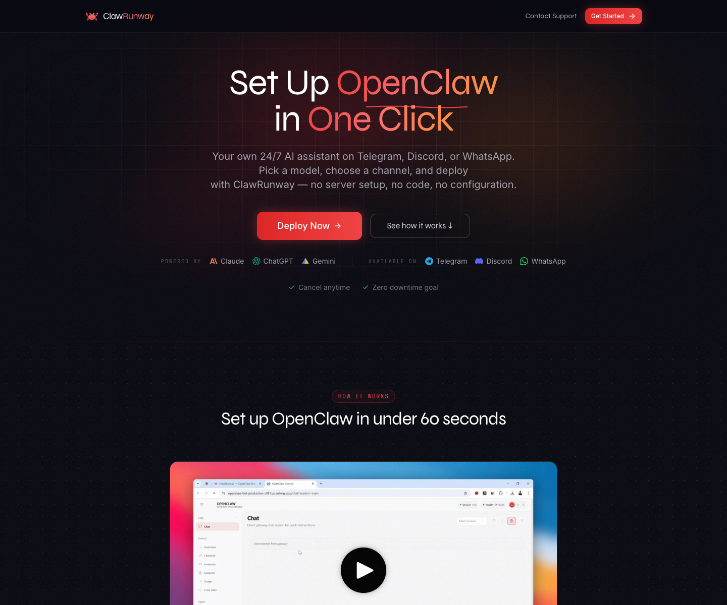 ClawRunway landing page screenshot