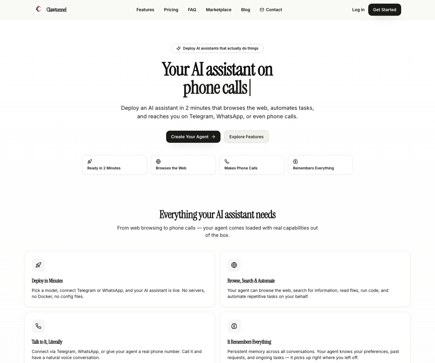 Clawtunnel landing page screenshot