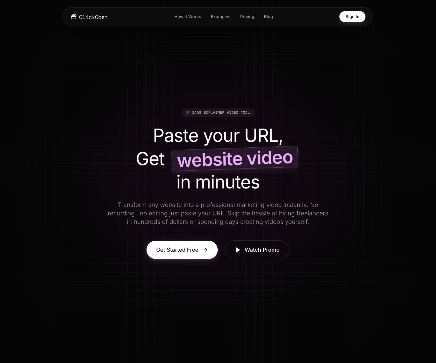 Clickcast landing page screenshot