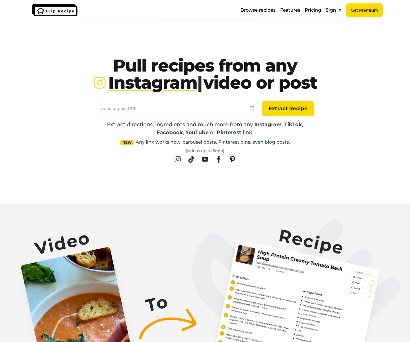 Clip Recipe landing page screenshot