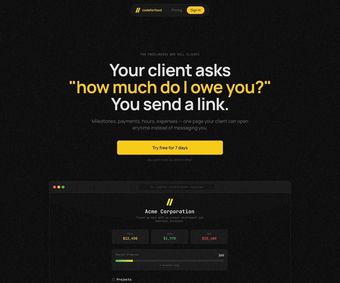 codefor.food landing page screenshot