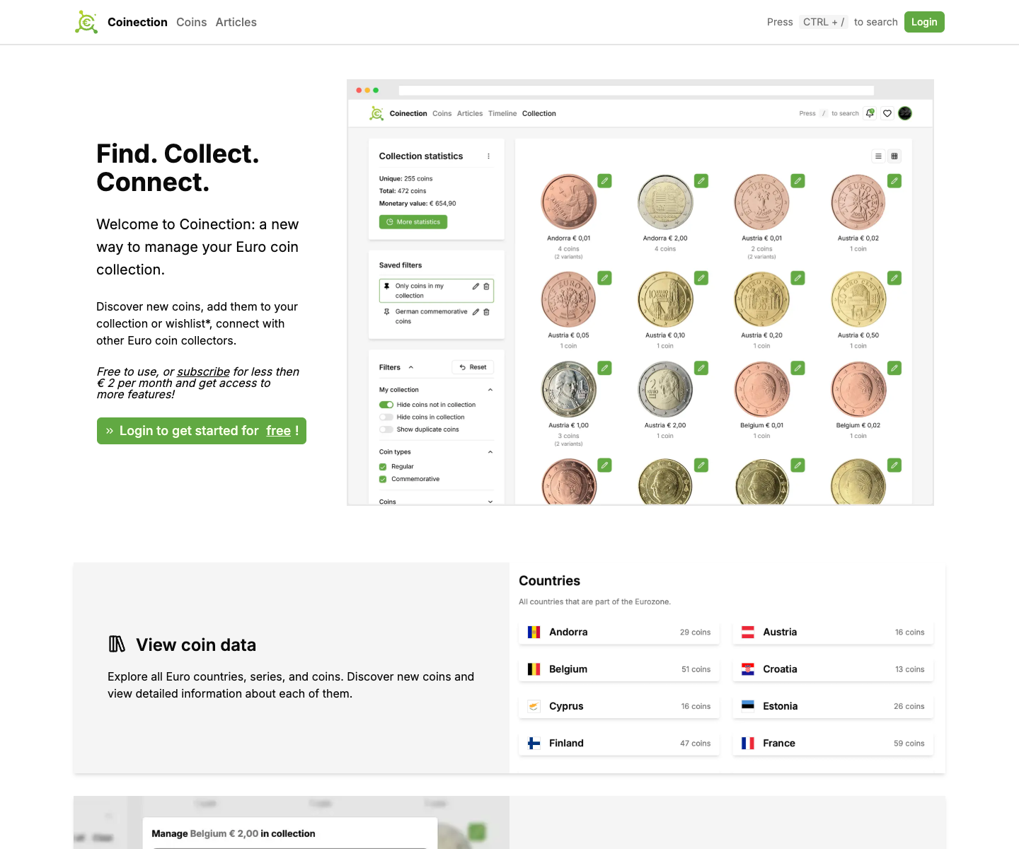 Coinection landing page screenshot