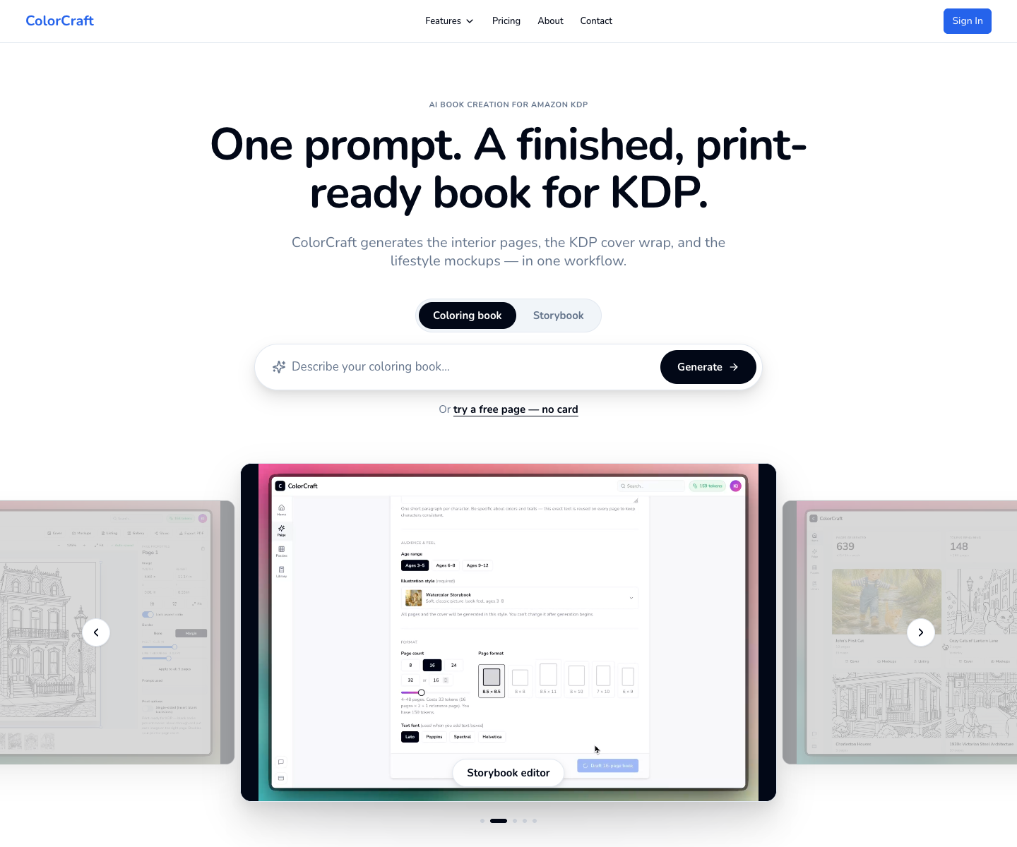 ColorCraft landing page screenshot
