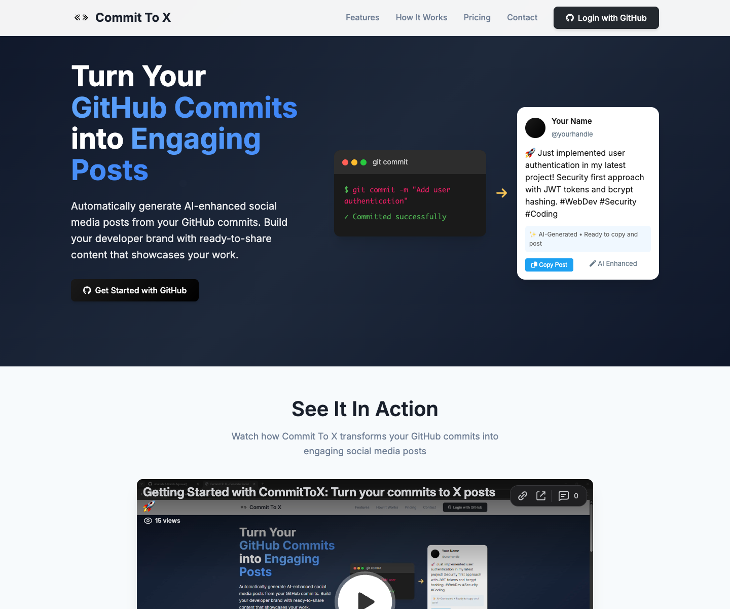 Commit To X landing page screenshot