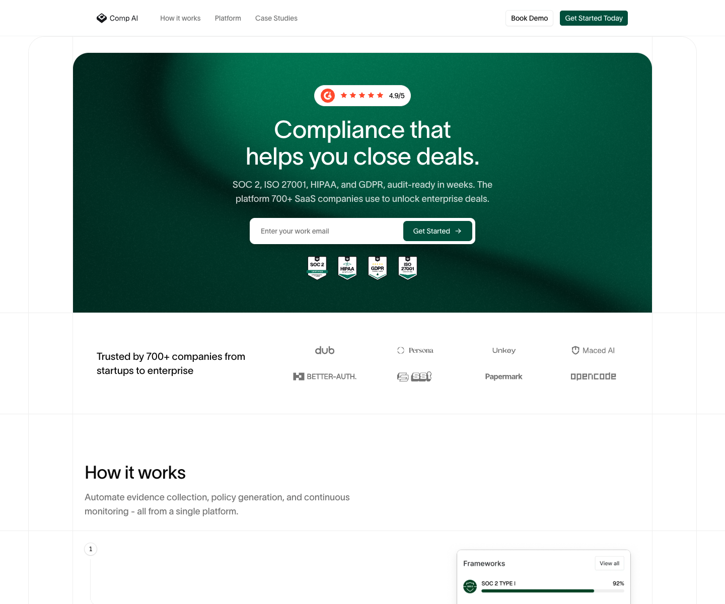 Comp AI landing page screenshot
