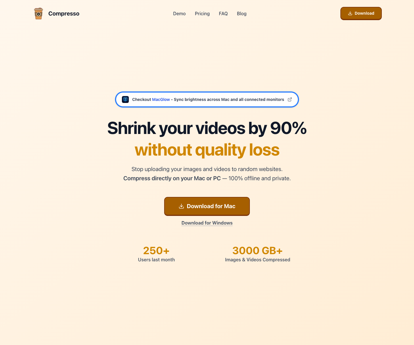 Compresso landing page screenshot