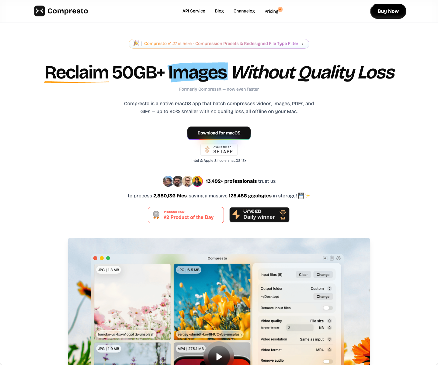 Compresto landing page screenshot