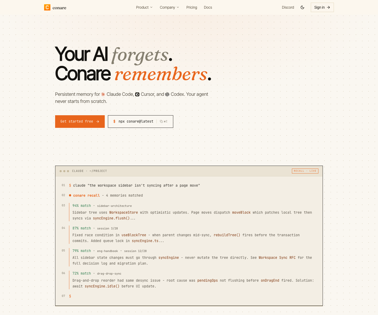 Conare landing page screenshot