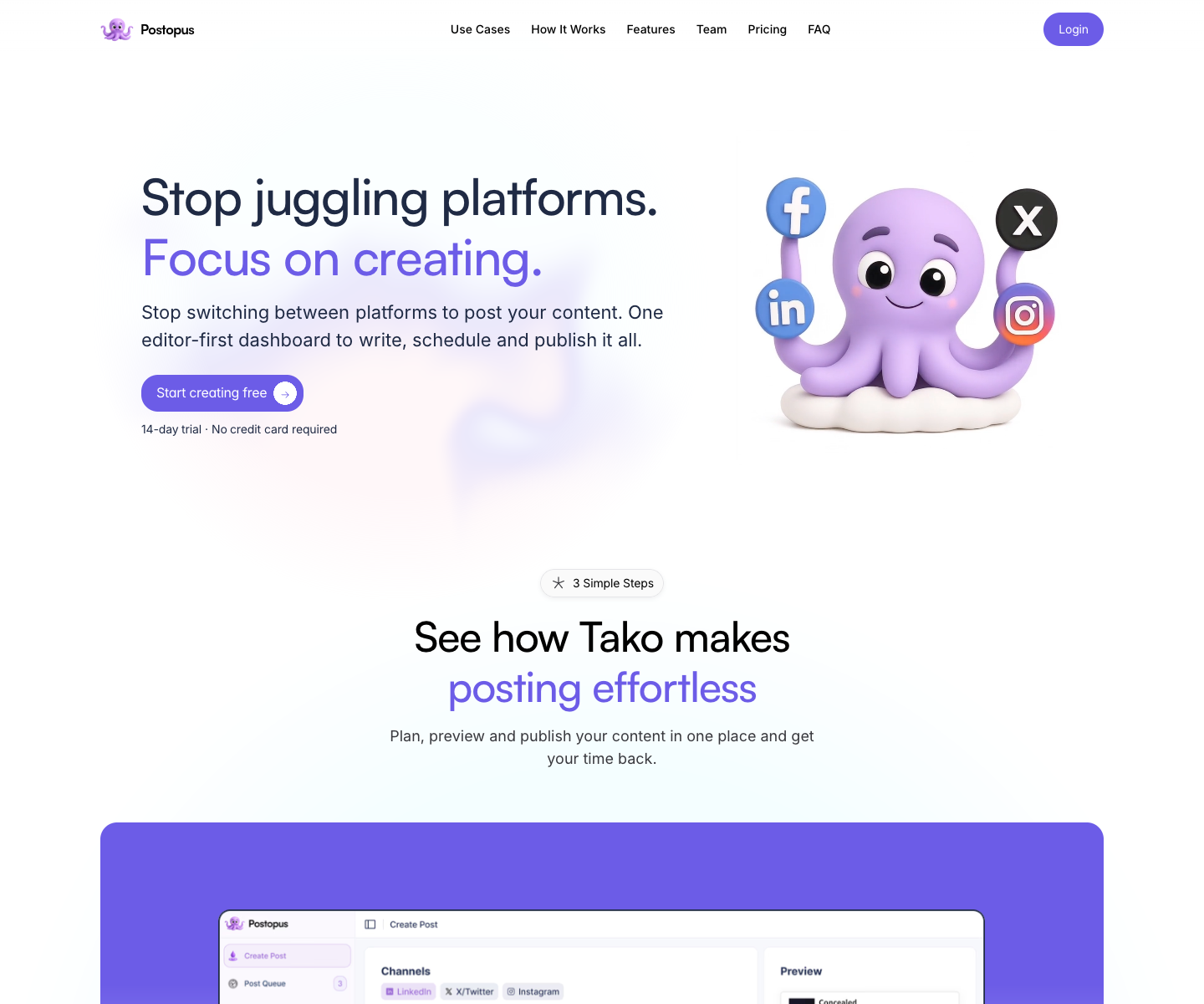 Postopus landing page screenshot