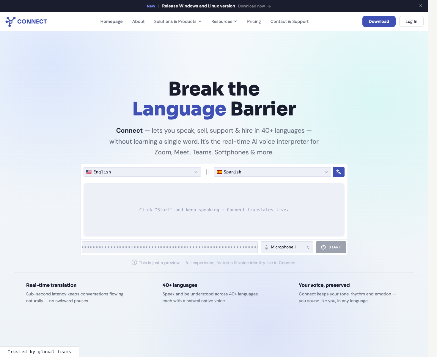 CONNECT landing page screenshot