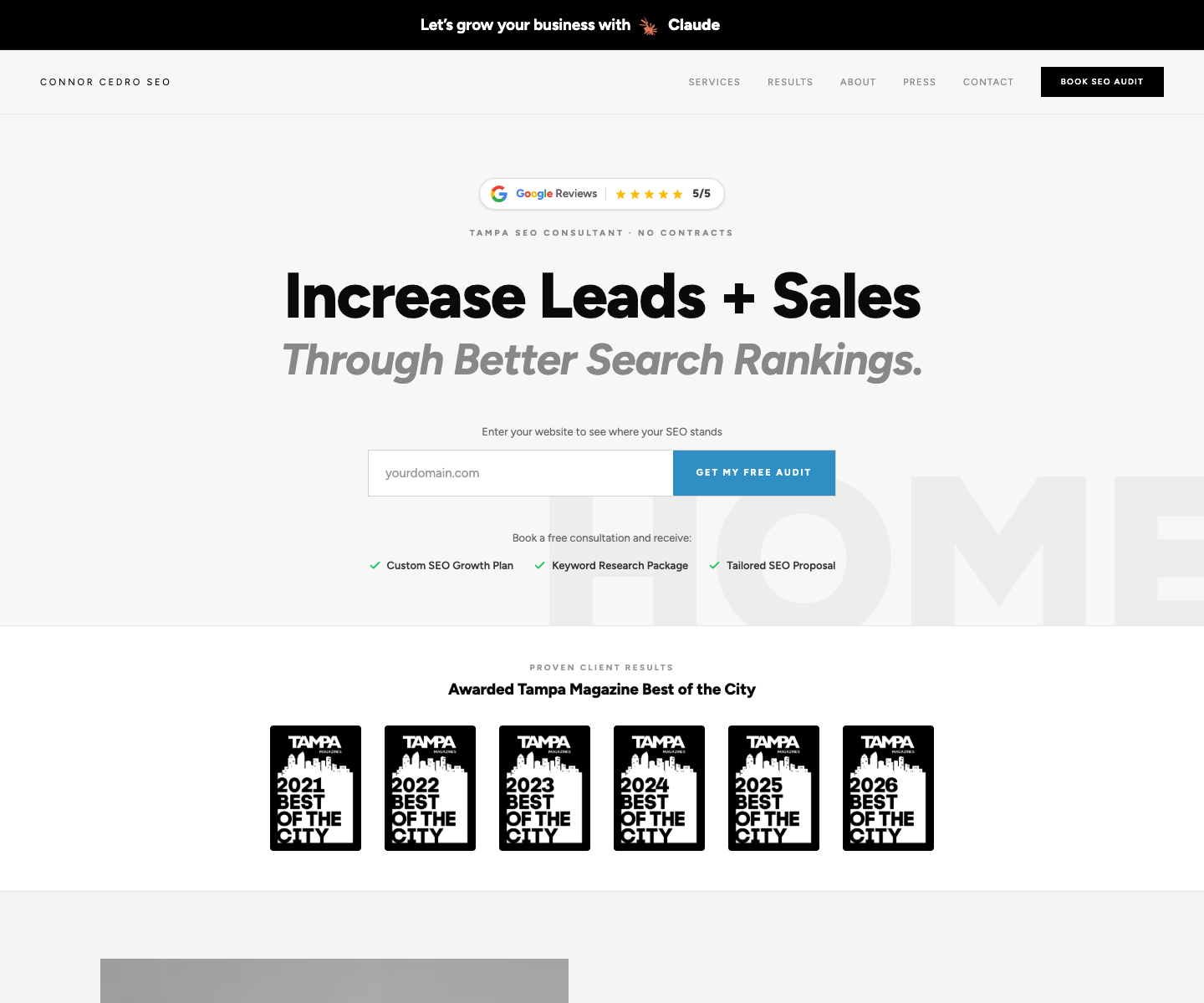 Connor Cedro SEO | AI Writing Tool landing page screenshot