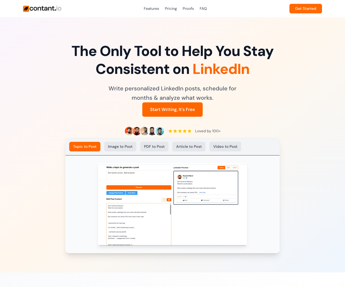 contant.io landing page screenshot