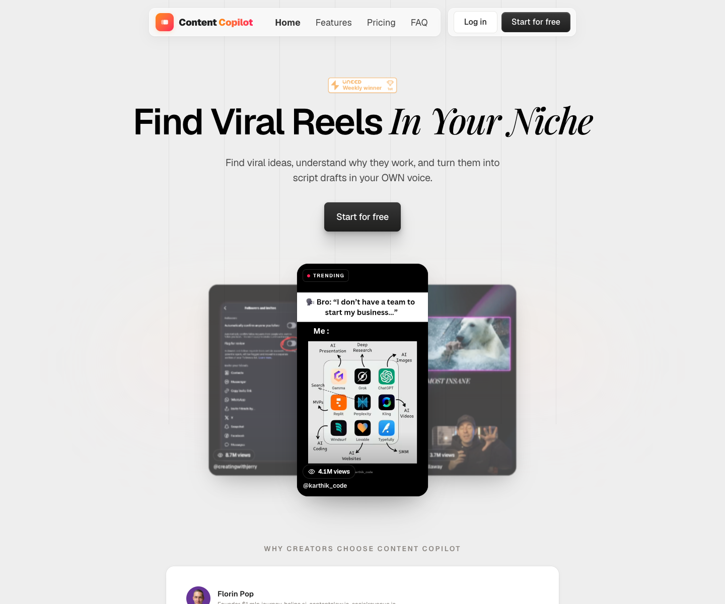 Content Copilot landing page screenshot