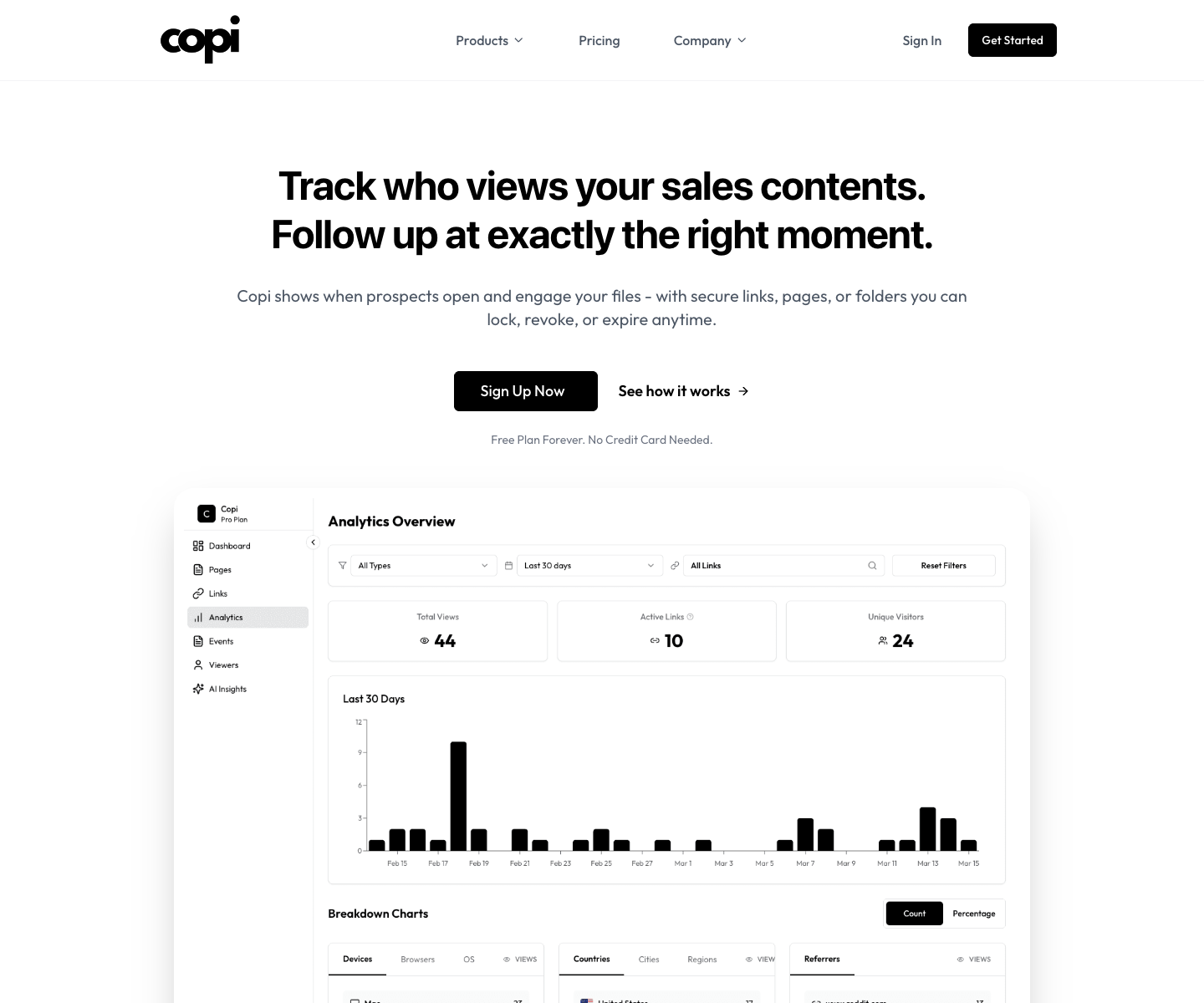 Copi landing page screenshot