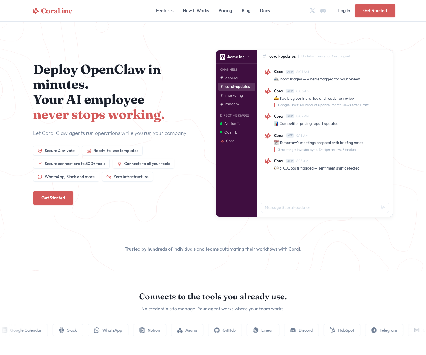 Coral landing page screenshot
