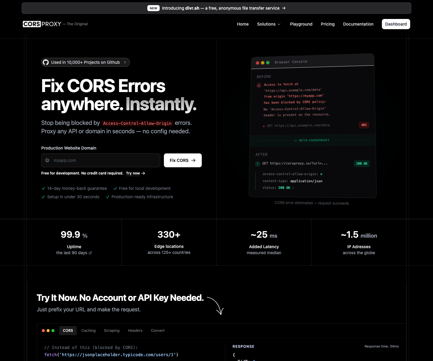 CORSPROXY landing page screenshot