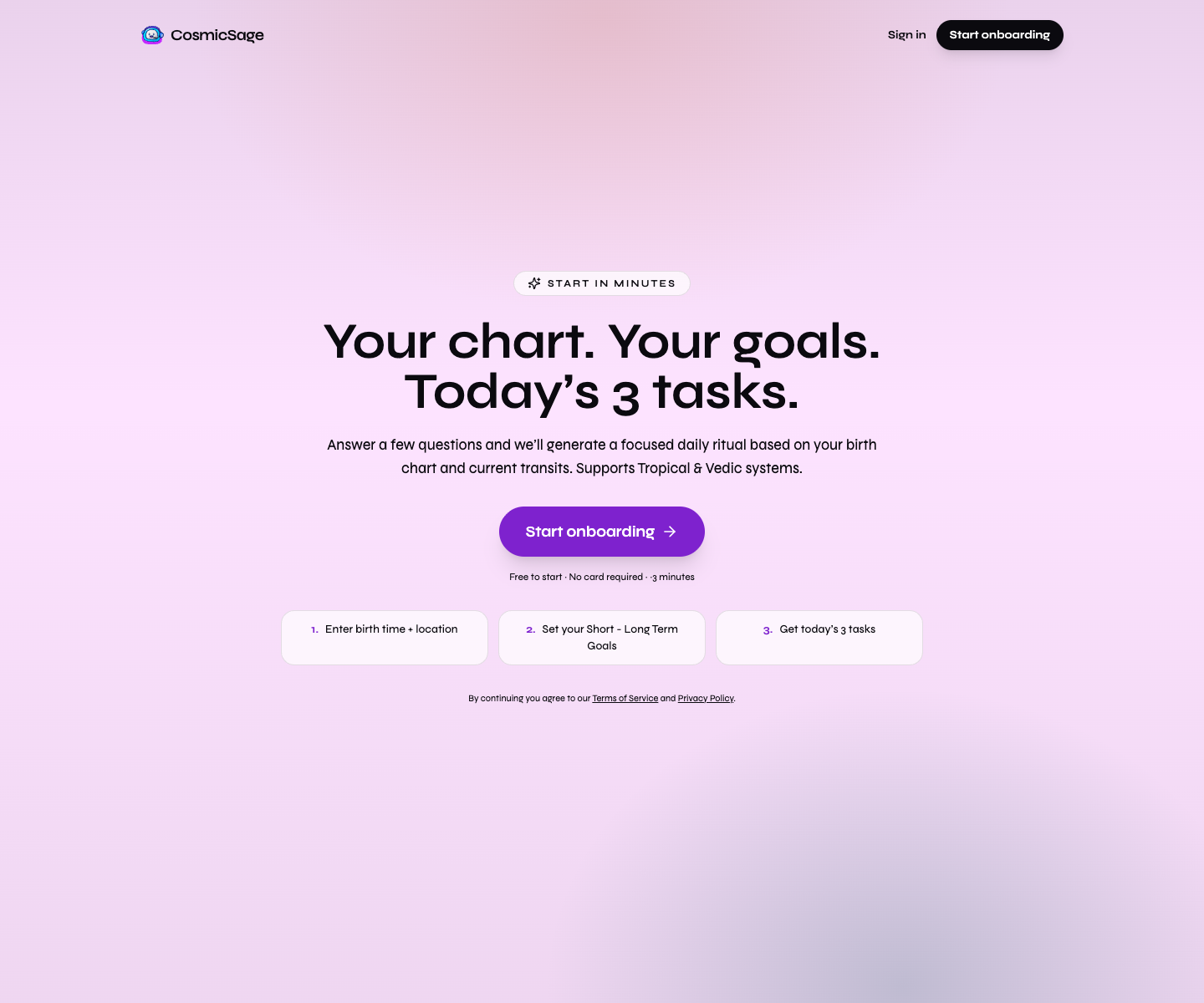 CosmicSage landing page screenshot