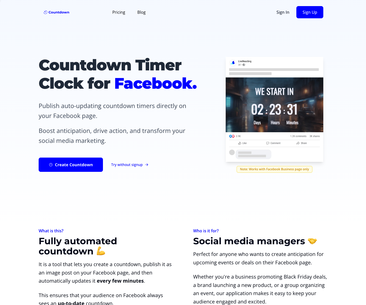 Countdown Timer App landing page screenshot