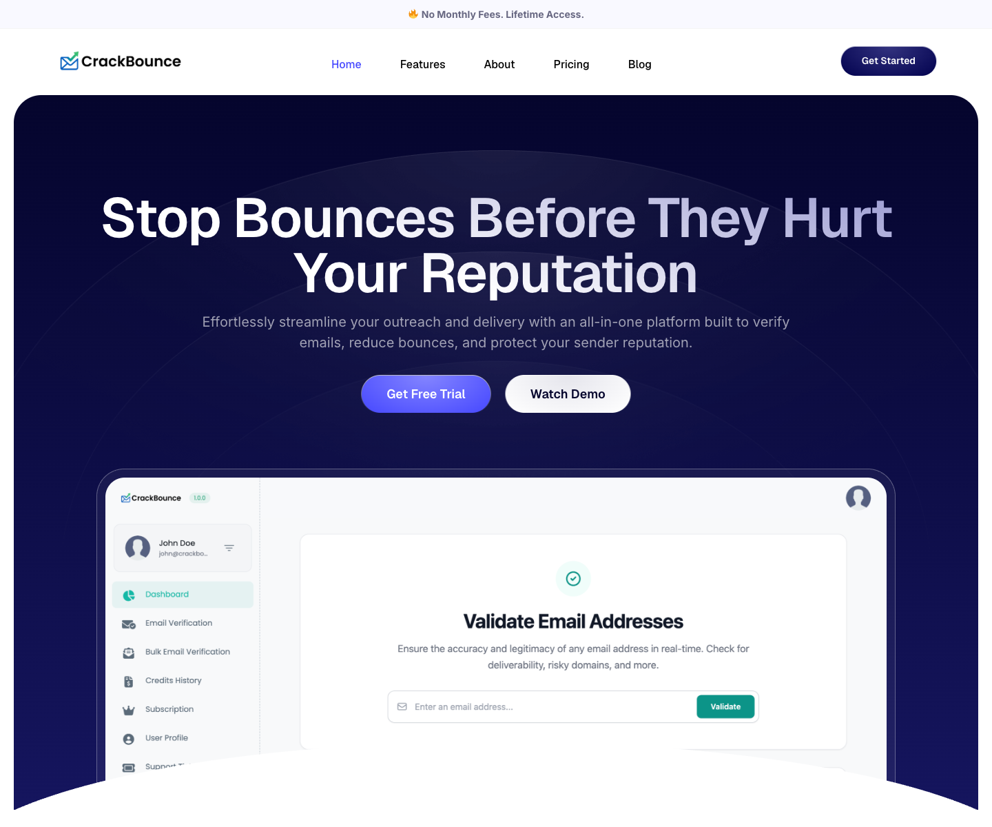 Crackbounce landing page screenshot