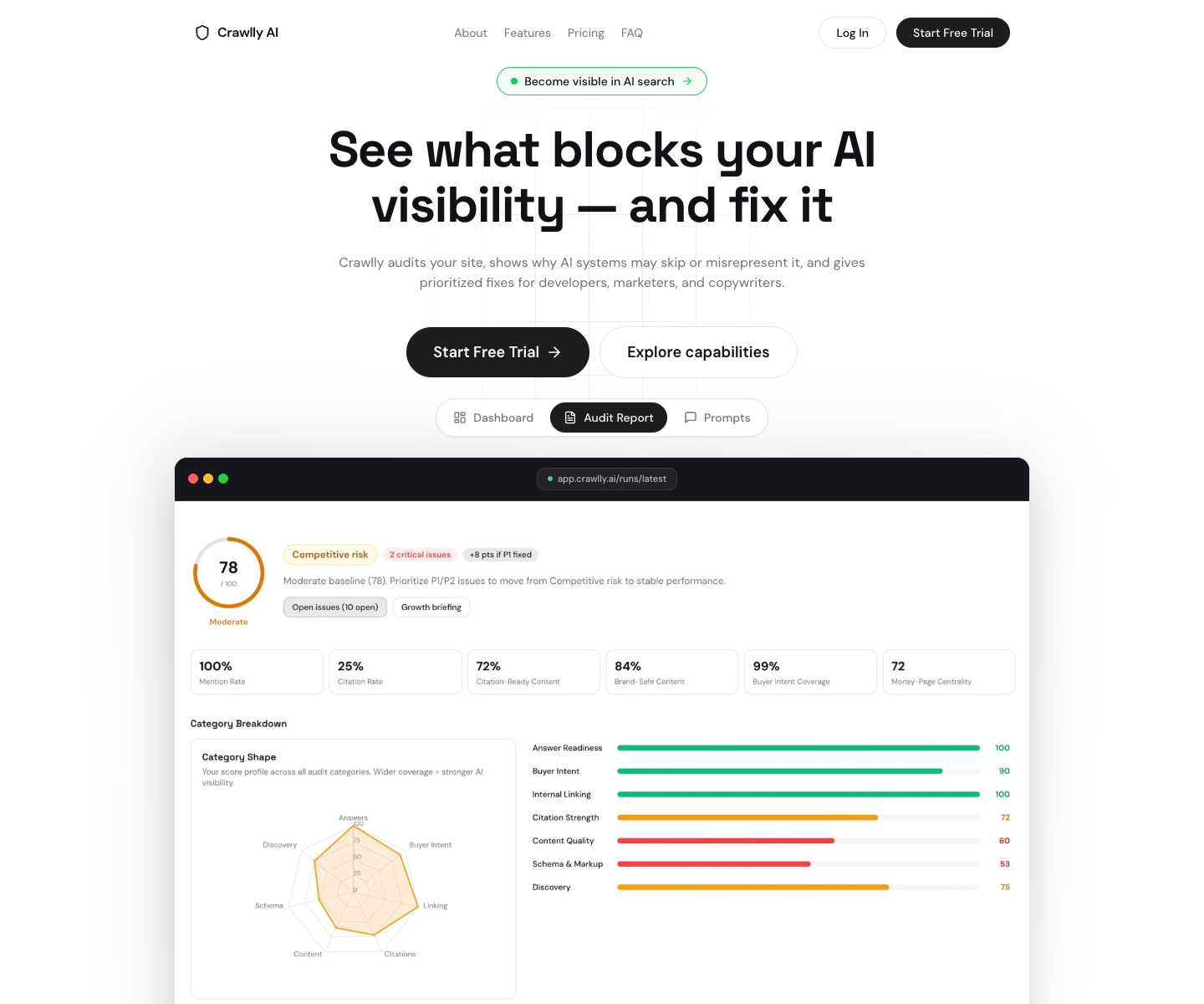 Crawlly AI landing page screenshot