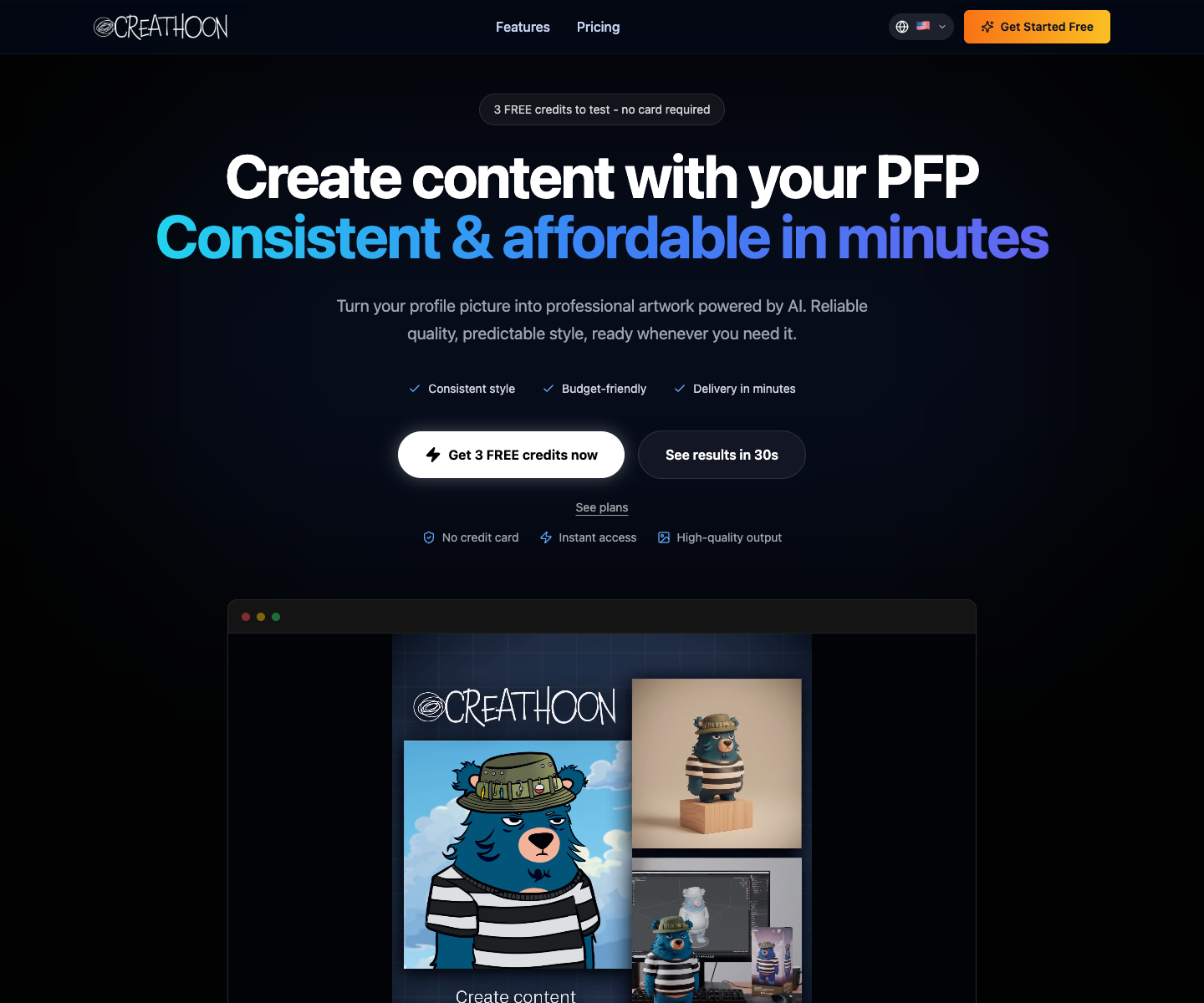 Creathoon.com landing page screenshot