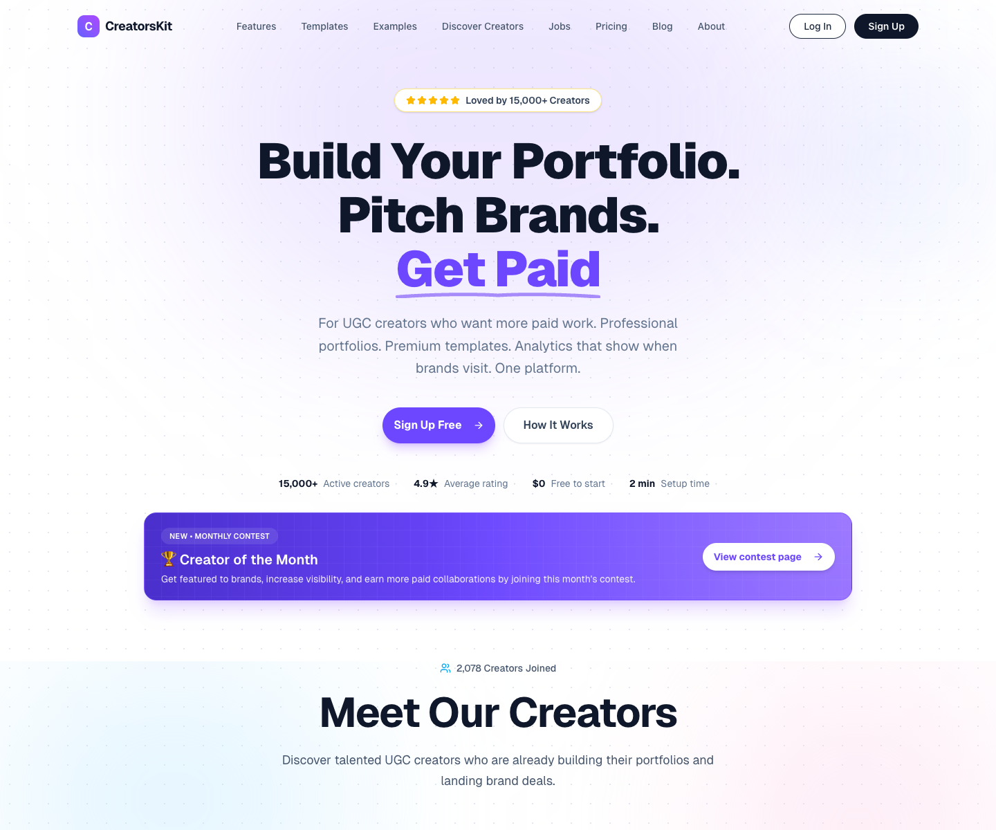 CreatorsKit landing page screenshot