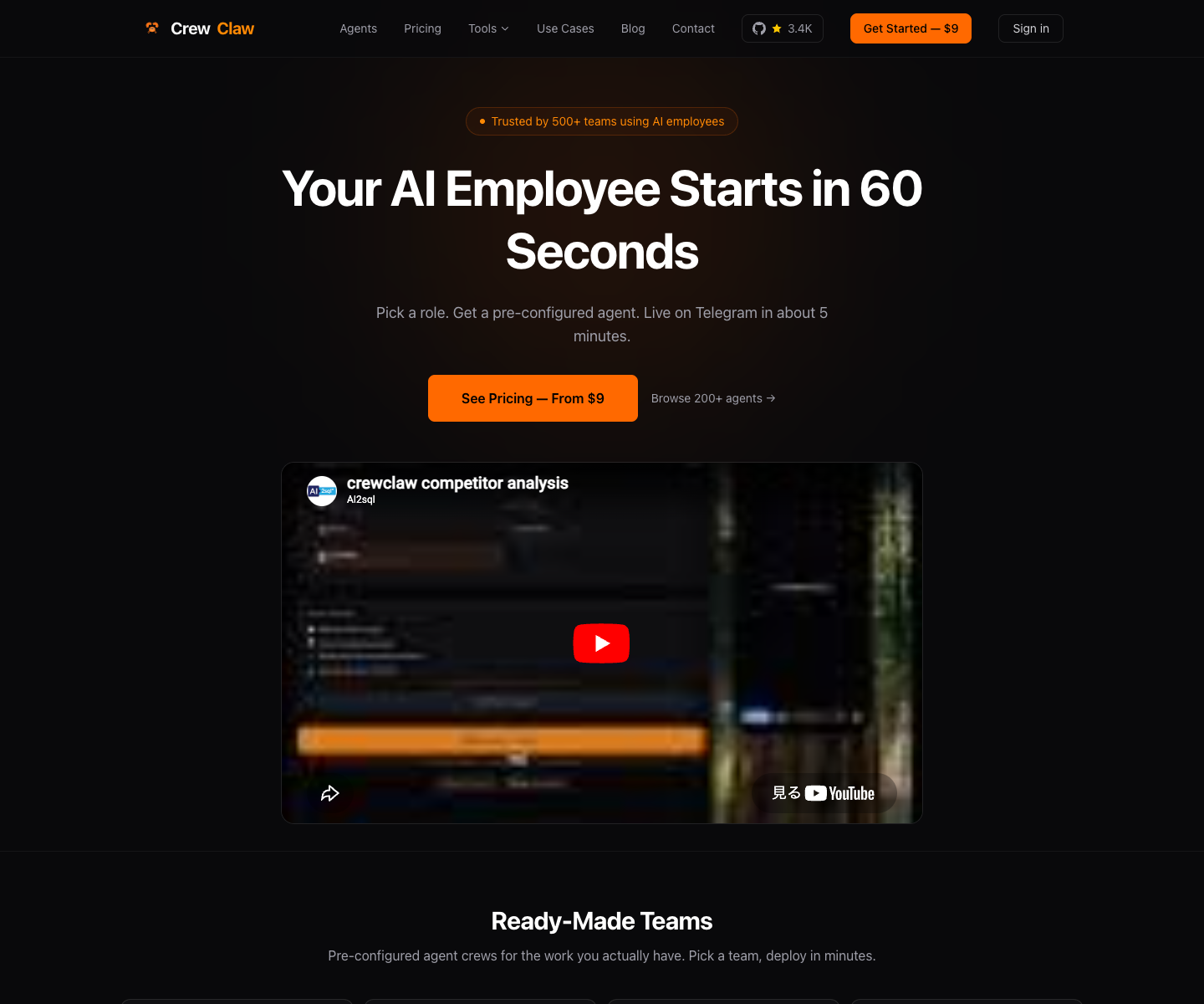Crew Claw landing page screenshot