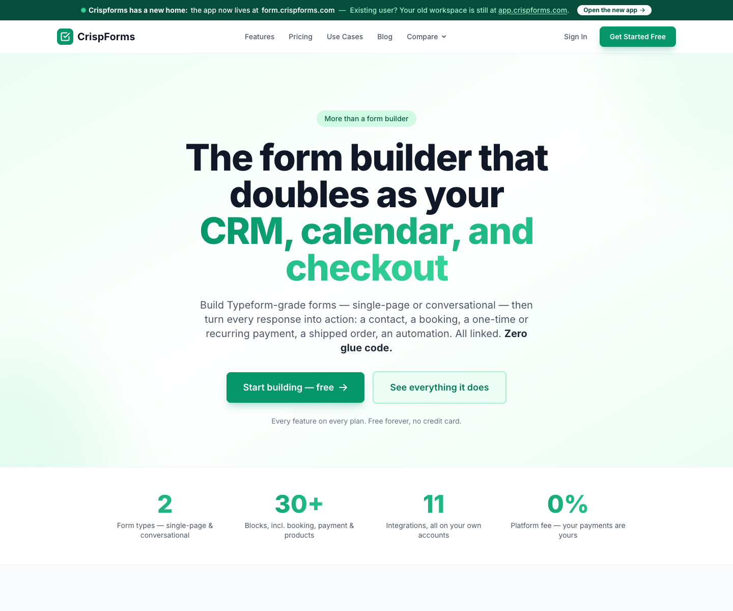 CrispForms landing page screenshot