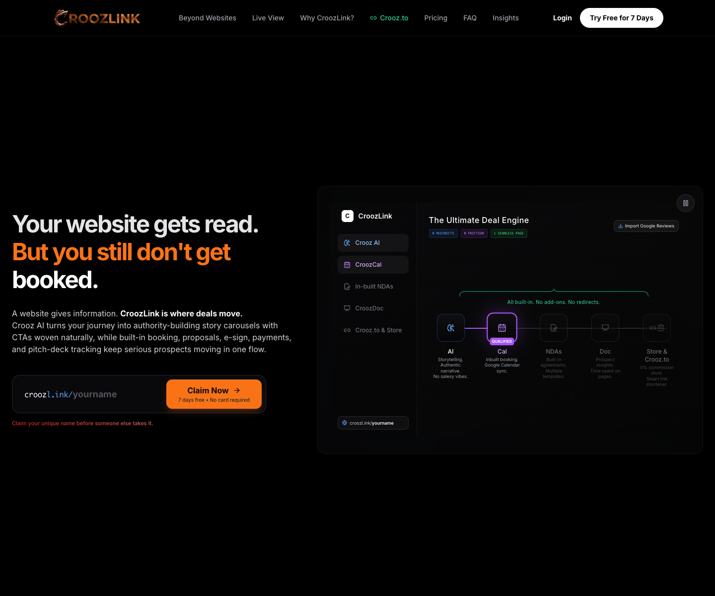 Croozlink landing page screenshot