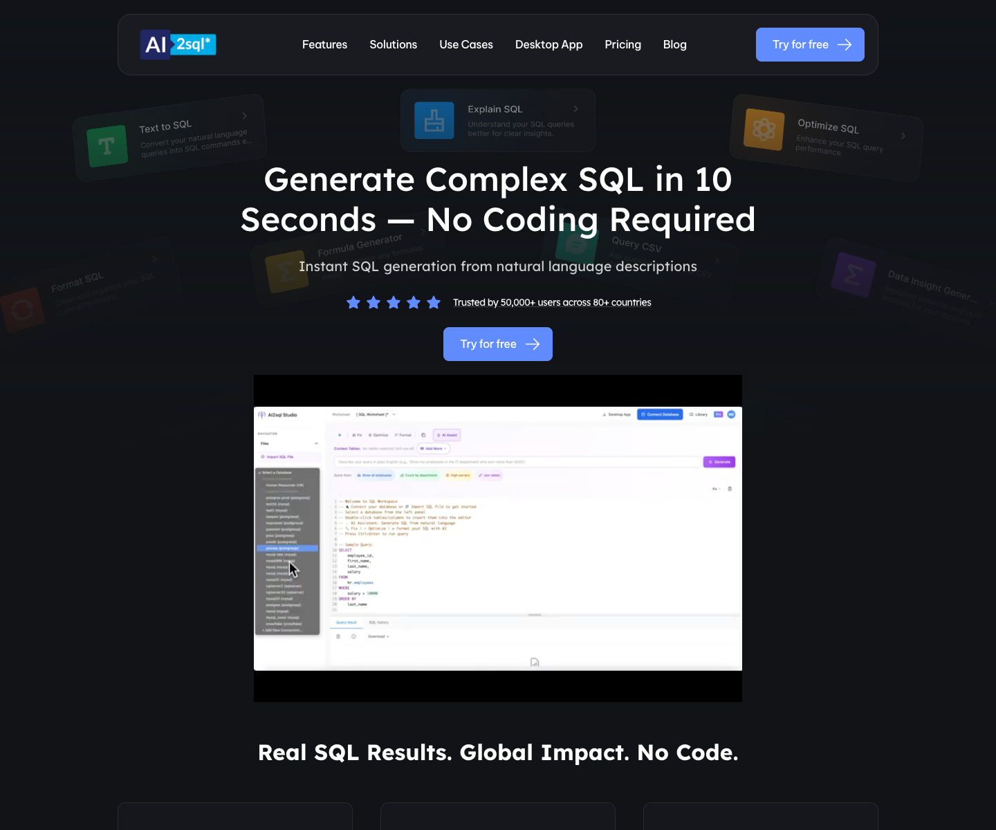 AI2sql landing page screenshot