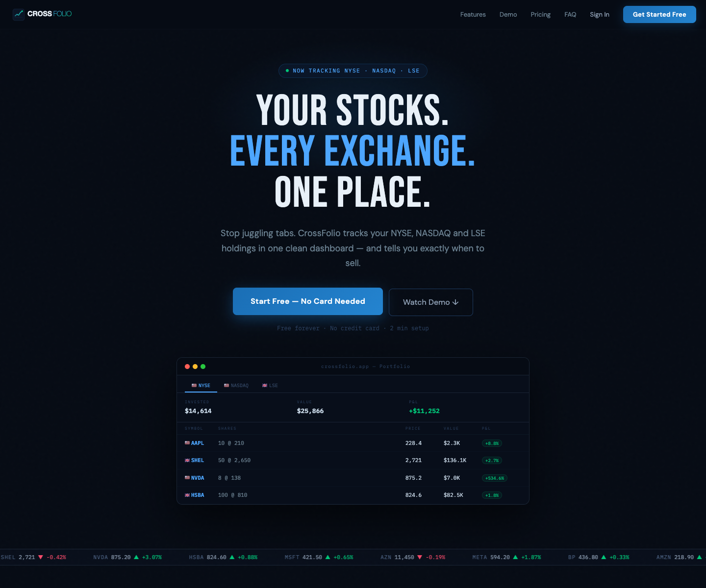CrossFolio landing page screenshot