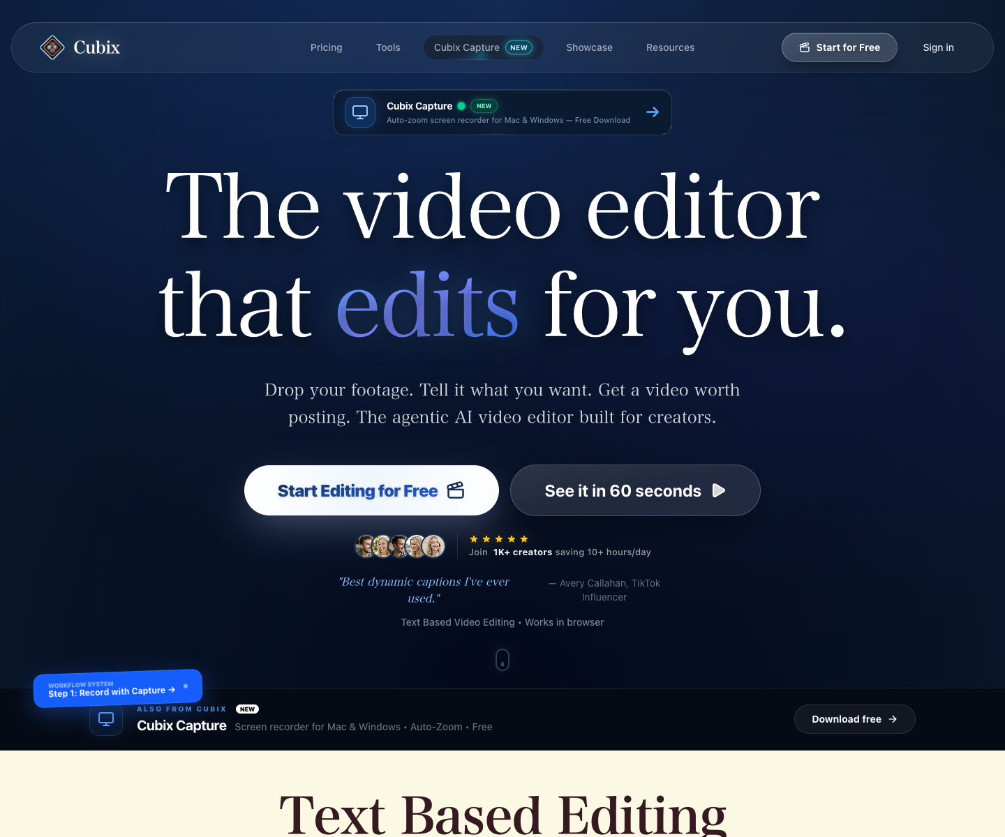 Cubix landing page screenshot